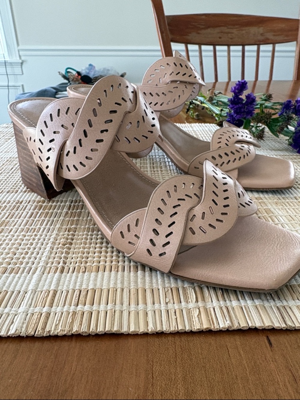 Women’s Light tan Block Heel Slide Sandals